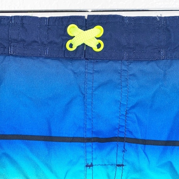 Wonder Nation Blue White Neon Yellow Stripe Boys Built In Underwear Swim Trunks - Picture 4 of 11